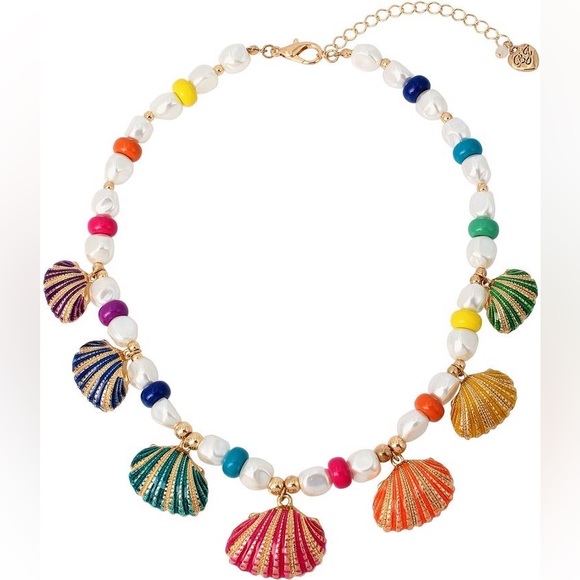 Betsey Johnson Shell Charm Pearl Statement Necklace Multi NEW - Picture 4 of 9